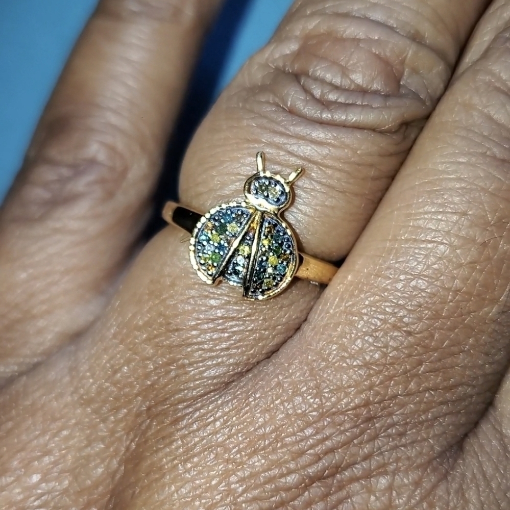 GP Multi-diamond Ladybug Ring 14K Vermeil yellow gold over sterling silv…